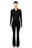 Casual Solid Color Zipper Zipper Collar Long Sleeve Two Pieces