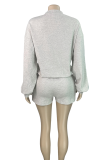 Casual Solid Color Draw String O Neck Long Sleeve Two Pieces