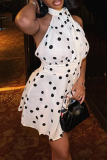 Sexy Polka Dot Backless O Neck Sleeveless Dresses