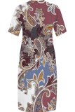 Casual Print Pocket V Neck Long Plus Size Dresses