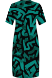 Casual Print Pocket V Neck Long Plus Size Dresses