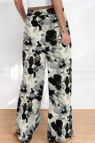 Casual Print Draw String Loose Conventional Full Print Bottoms
