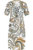 Casual Print Pocket V Neck Long Plus Size Dresses