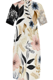 Casual Print Pocket V Neck Long Plus Size Dresses