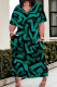 Casual Print Pocket V Neck Long Plus Size Dresses
