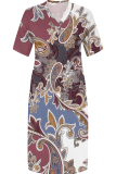 Casual Print Pocket V Neck Long Plus Size Dresses
