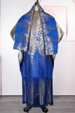 Elegant Bronzing Pattern Fringed Trim V Neck Long Dresses