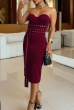 Sexy Solid Color Strap Design Strapless Wrapped Skirt Dresses