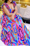 Elegant Print Flounce Contrast V Neck Printed Dresses