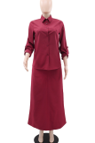Casual Solid Color Buckle Shirt Collar Long Sleeve Two Pieces