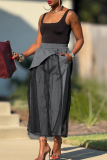 Casual Solid Color Mesh Loose Wide Leg Patchwork Bottoms