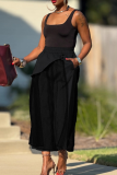 Casual Solid Color Mesh Loose Wide Leg Patchwork Bottoms