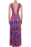 Elegant Print Flounce Contrast V Neck Printed Dresses