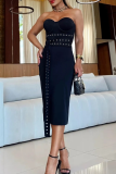 Sexy Solid Color Strap Design Strapless Wrapped Skirt Dresses