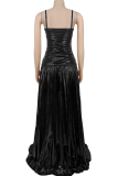 Sexy Solid Color Hollow Out Spaghetti Strap Long Dresses