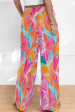 Casual Print Draw String Loose Mid Waist Conventional Full Print Bottoms