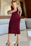 Sexy Solid Color Strap Design Strapless Wrapped Skirt Dresses