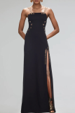 Sexy Solid Color High Slit Spaghetti Strap Long Dresses