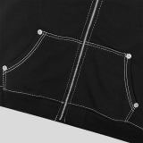 Casual Print Zipper Hooded Outerwear