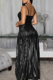 Sexy Solid Color Hollow Out Spaghetti Strap Long Dresses