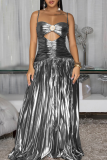 Sexy Solid Color Hollow Out Spaghetti Strap Long Dresses