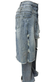 Casual Solid Color Ripped Loose Denim Jeans