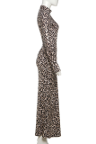 Sexy Snakeskin Print Leopard Patchwork O Neck Long Dresses