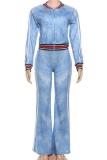 Casual Digital Zipper O Neck Long Sleeve Two Pieces
