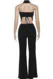 Sexy Solid Color Patchwork Halter Sleeveless Two Pieces
