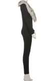 Casual Solid Color Fluffy V Neck Skinny Jumpsuits