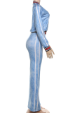 Casual Digital Zipper O Neck Long Sleeve Two Pieces