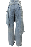 Casual Solid Color Ripped Loose Denim Jeans