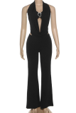 Sexy Solid Color Patchwork Halter Sleeveless Two Pieces