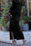 Casual Solid Color Zipper Mandarin Collar Wrapped Skirt Dresses