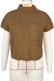 Casual Solid Color Pocket Half A Turtleneck Tops
