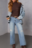 Casual Solid Color Pocket Half A Turtleneck Tops