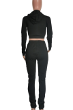 Casual Solid Color Zipper Hooded Long Sleeve Two Pieces