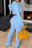 Casual Solid Color Zipper Hooded Long Sleeve Two Pieces