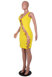 Sexy Solid Hollowed Out Chains U Neck Sleeveless Dress