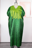 Casual Print Contrast V Neck Long Dresses
