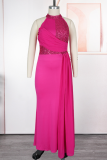 Elegant Solid Color Sequins O Neck Long Plus Size Dresses