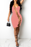 Sexy Solid Hollowed Out Chains U Neck Sleeveless Dress
