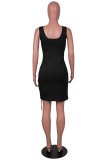 Sexy Solid Hollowed Out Chains U Neck Sleeveless Dress