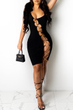 Sexy Solid Hollowed Out Chains U Neck Sleeveless Dress