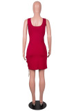 Sexy Solid Hollowed Out Chains U Neck Sleeveless Dress