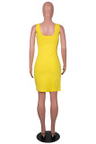 Sexy Solid Hollowed Out Chains U Neck Sleeveless Dress