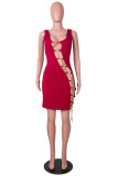 Sexy Solid Hollowed Out Chains U Neck Sleeveless Dress