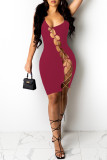 Sexy Solid Hollowed Out Chains U Neck Sleeveless Dress