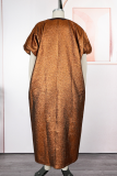 Casual Print Contrast V Neck Long Dresses