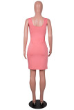 Sexy Solid Hollowed Out Chains U Neck Sleeveless Dress